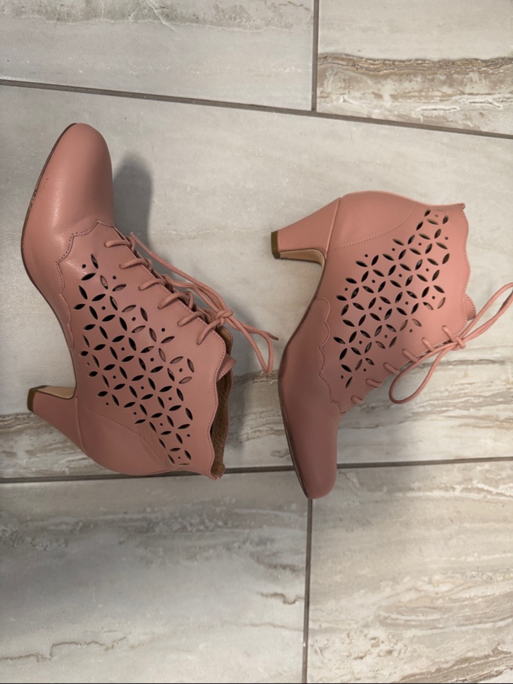 chelsea crew Rose Pink Lace-Up Cutout Ankle Boots